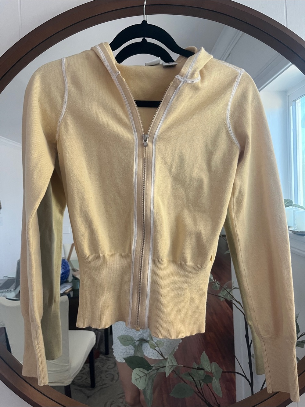 Armani Exchange Pale Yellow Zip-Up Hooded Sweater Jacket